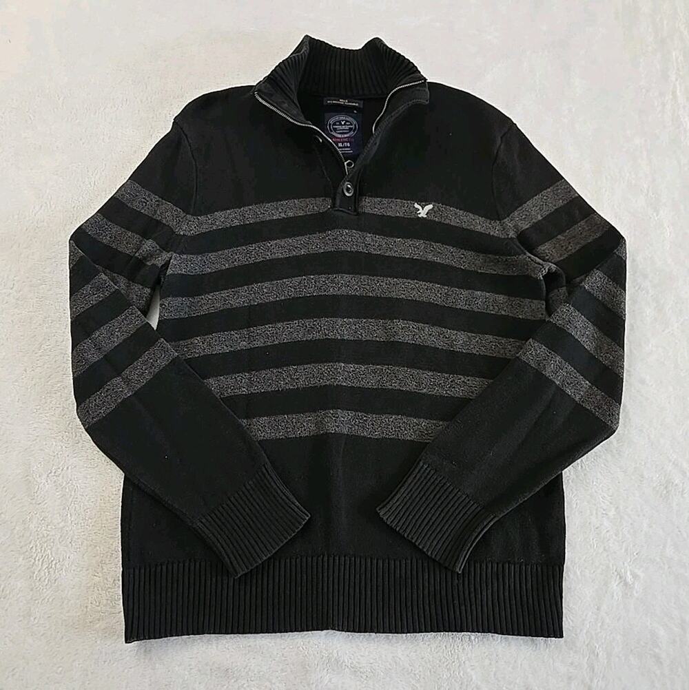American Eagle 2012 1/4 Zip Mock Neck Sweater Mens Sz XL Minimalist Preppy Y2K